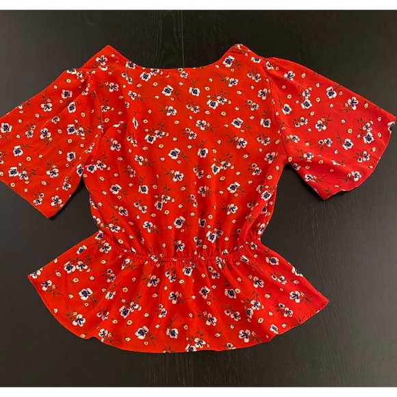 Socialite Peplum Top Women‎ XS Red Floral Elastic Waist Date Night Fall Festival - Picture 14 of 16